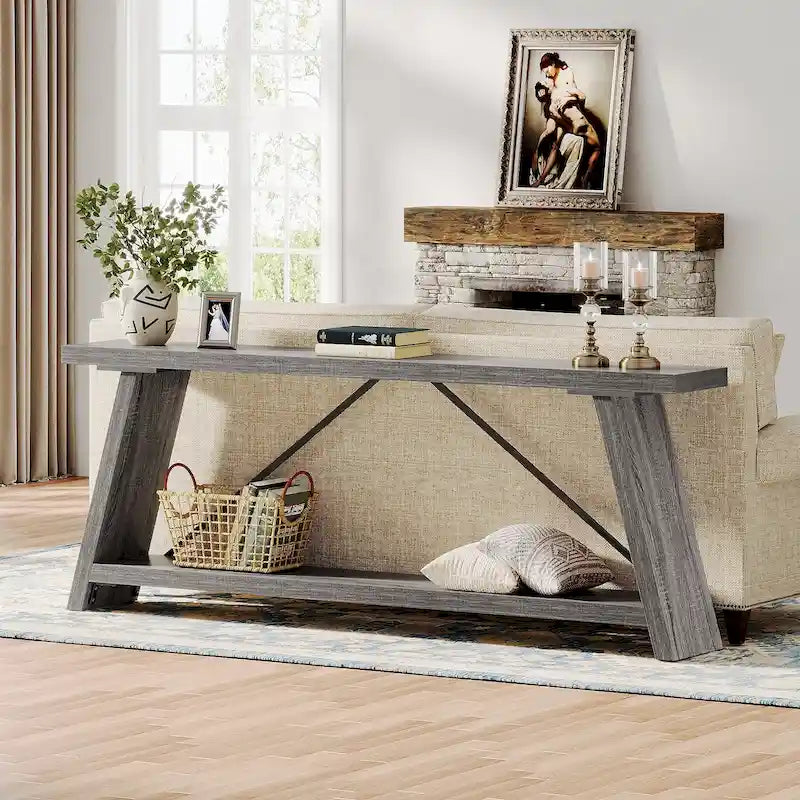 Consolle Rustica in Legno da 180 cm con Ripiano Contenitore