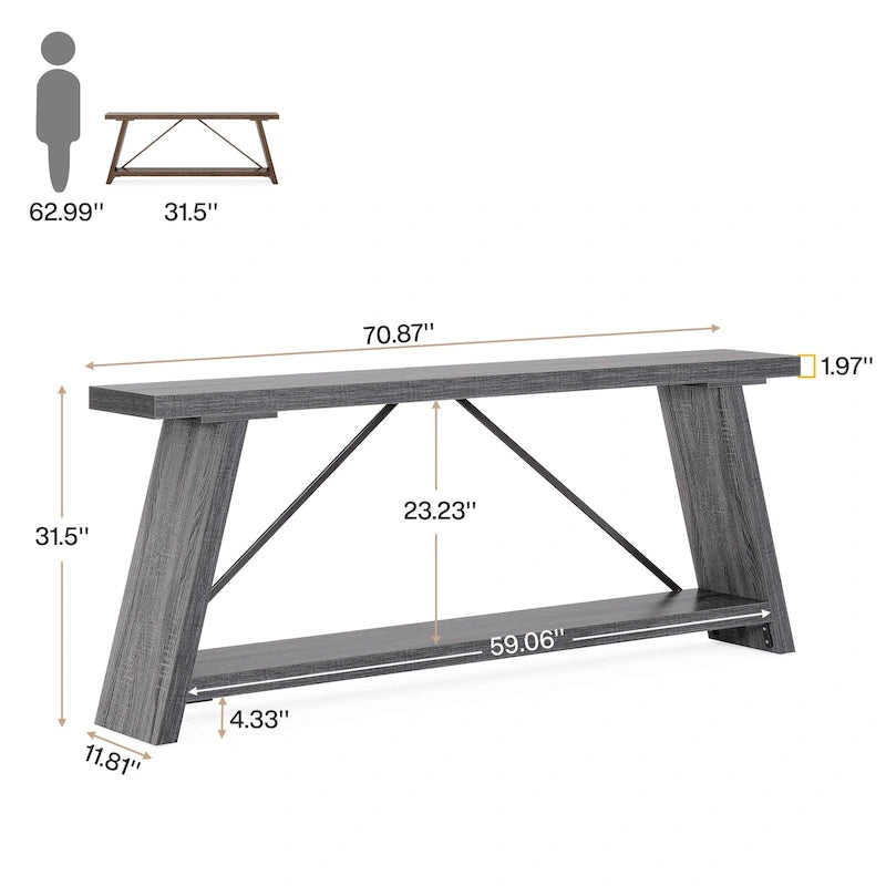 Consolle Rustica in Legno da 180 cm con Ripiano Contenitore