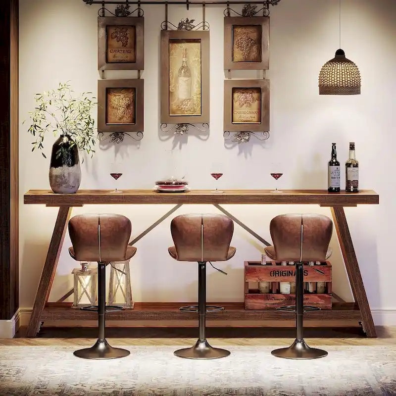 Consolle Rustica in Legno da 180 cm con Ripiano Contenitore