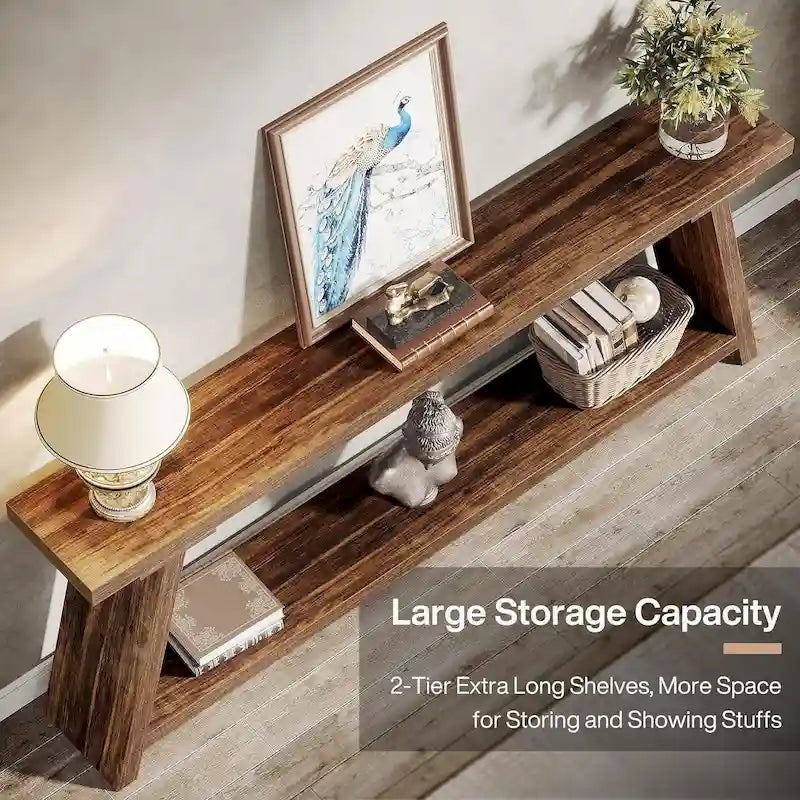 Consolle Rustica in Legno da 180 cm con Ripiano Contenitore