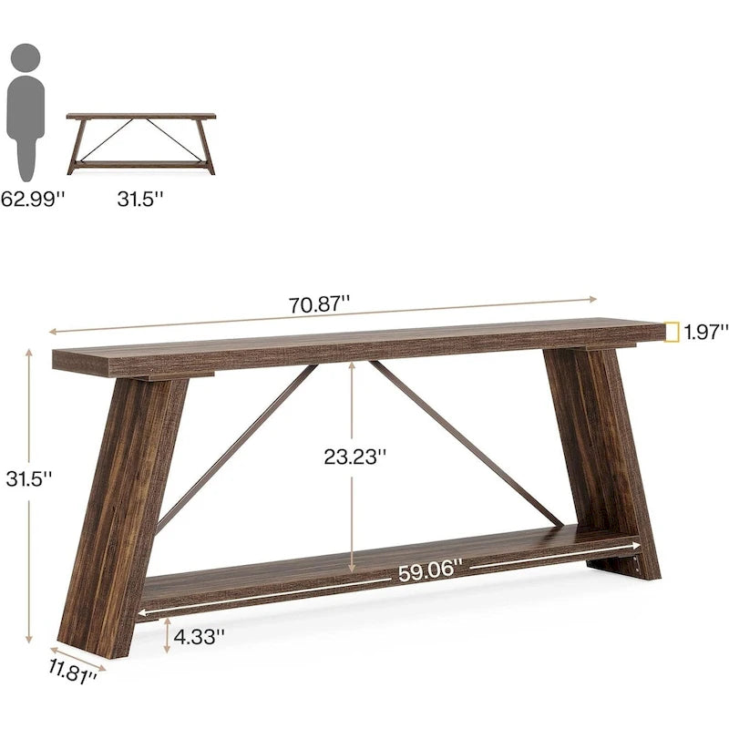 Consolle Rustica in Legno da 180 cm con Ripiano Contenitore