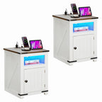 Moasis Set di 2 Tavolini da Divano da Fattoria a LED con Stazione di Ricarica e Porte USB