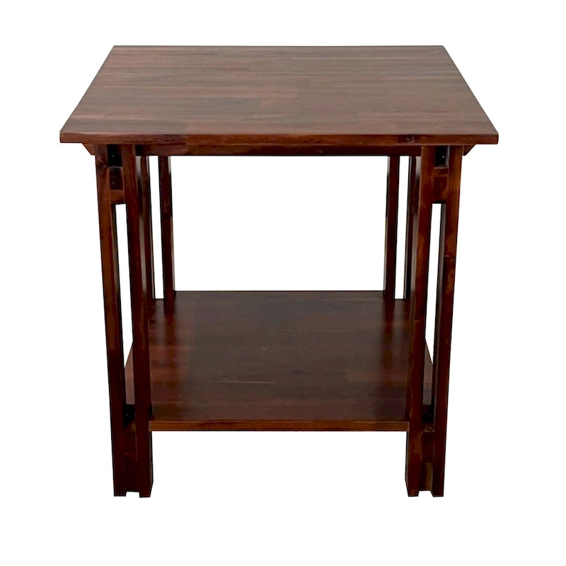 Tavolino terminale architettonico in legno di acacia con ripiano