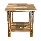 Tavolino terminale architettonico in legno di acacia con ripiano