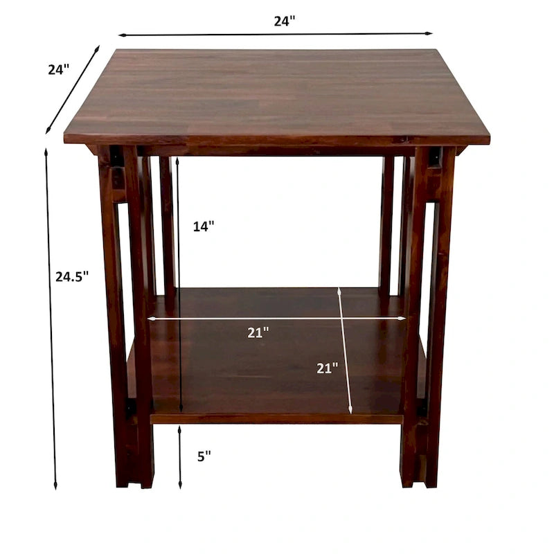 Tavolino terminale architettonico in legno di acacia con ripiano