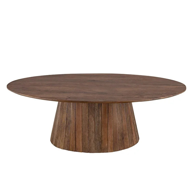 Mid Century Modern Brown Wood Coffee Table with Fluted Base - Living Room Furniture for Living Room