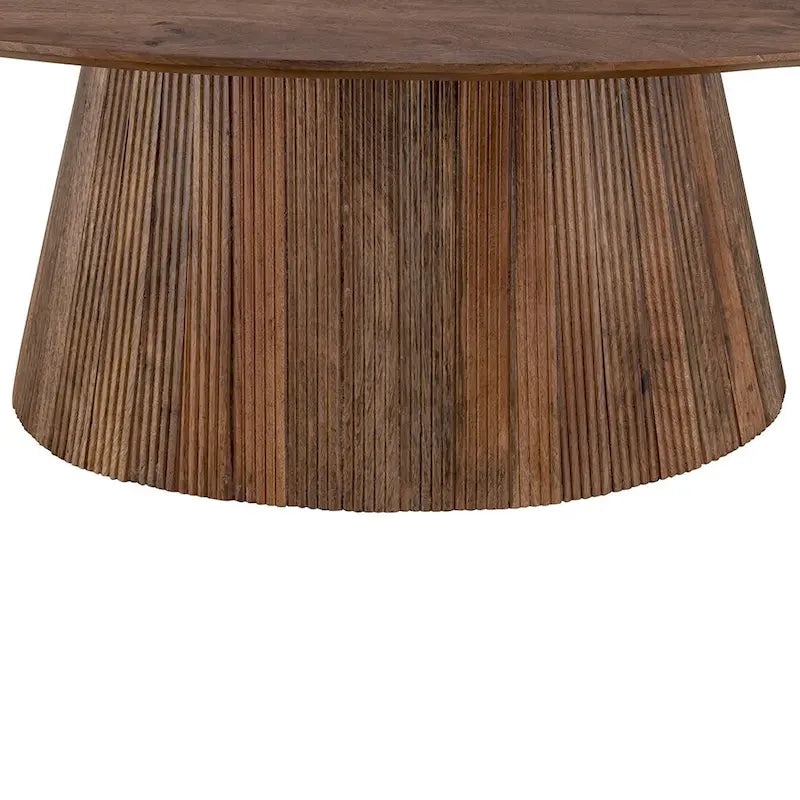 Mid Century Modern Brown Wood Coffee Table with Fluted Base - Living Room Furniture for Living Room