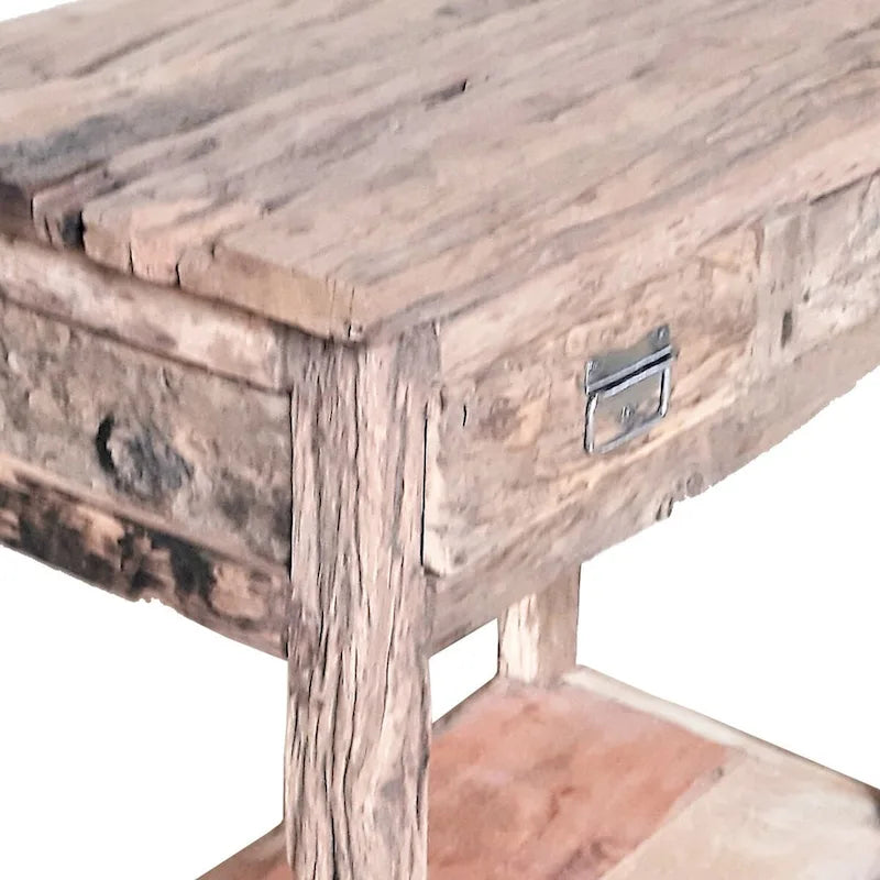 Tavolo da Isola da Cucina Rustico da 32 Pollici, 2 Cassetti, Legno Bianco Decapato