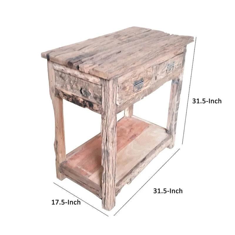 Tavolo da Isola da Cucina Rustico da 32 Pollici, 2 Cassetti, Legno Bianco Decapato