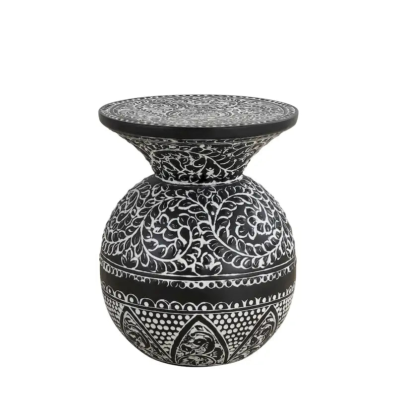 Tavolino Laterale NAVI Bianco e Nero Tavolino d'Appoggio Bohemien per Soggiorno