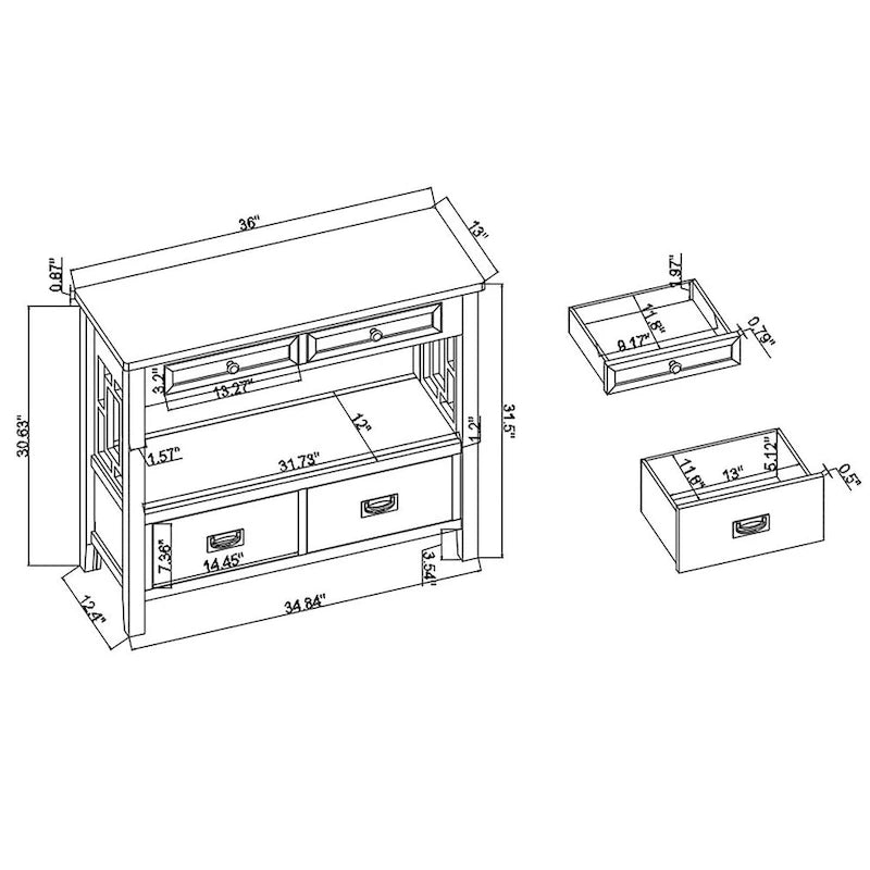 Tavolo Consolle in Legno Tavolino da Divano d'Ingresso con 4 Cassetti e 1 Ripiano Contenitore per Ingresso Soggiorno Camera da Letto