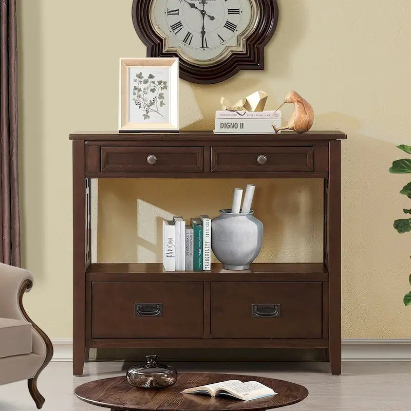 Tavolo Consolle in Legno Tavolino da Divano d'Ingresso con 4 Cassetti e 1 Ripiano Contenitore per Ingresso Soggiorno Camera da Letto