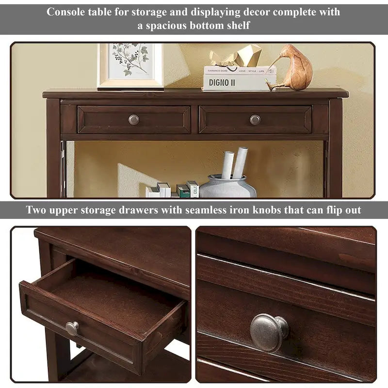 Tavolo Consolle in Legno Tavolino da Divano d'Ingresso con 4 Cassetti e 1 Ripiano Contenitore per Ingresso Soggiorno Camera da Letto
