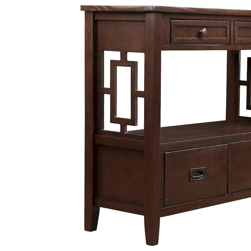 Tavolo Consolle in Legno Tavolino da Divano d'Ingresso con 4 Cassetti e 1 Ripiano Contenitore per Ingresso Soggiorno Camera da Letto
