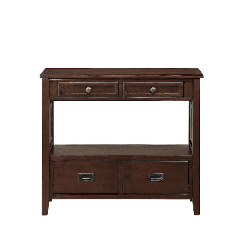 Tavolo Consolle in Legno Tavolino da Divano d'Ingresso con 4 Cassetti e 1 Ripiano Contenitore per Ingresso Soggiorno Camera da Letto