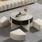 Tavolino da Caffè Moderno 31,5, Tavolino Trasformabile con 3 Pouf, Nero - 31,5 X 31,5