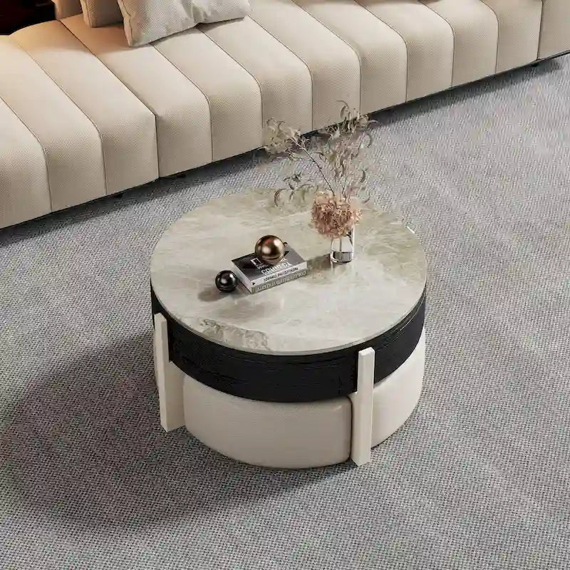Tavolino da Caffè Moderno 31,5, Tavolino Trasformabile con 3 Pouf, Nero - 31,5 X 31,5