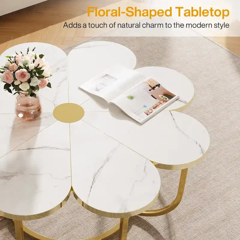 Tavolino da caffè moderno a forma di fiore da 100 cm per soggiorno