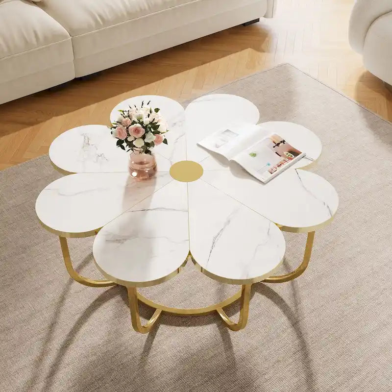 Tavolino da caffè moderno a forma di fiore da 100 cm per soggiorno