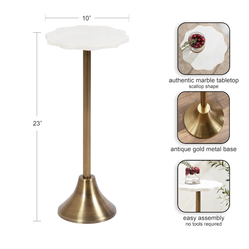Table d'appoint Kate and Laurel Sanzo en marbre festonné et métal