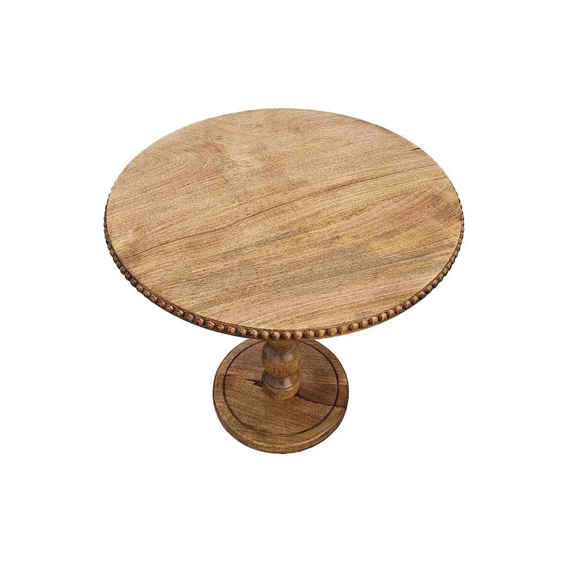 Tavolino rotondo da 21 pollici, con piano rotondo, gambe a sfera impilate, in legno di mango marrone naturale