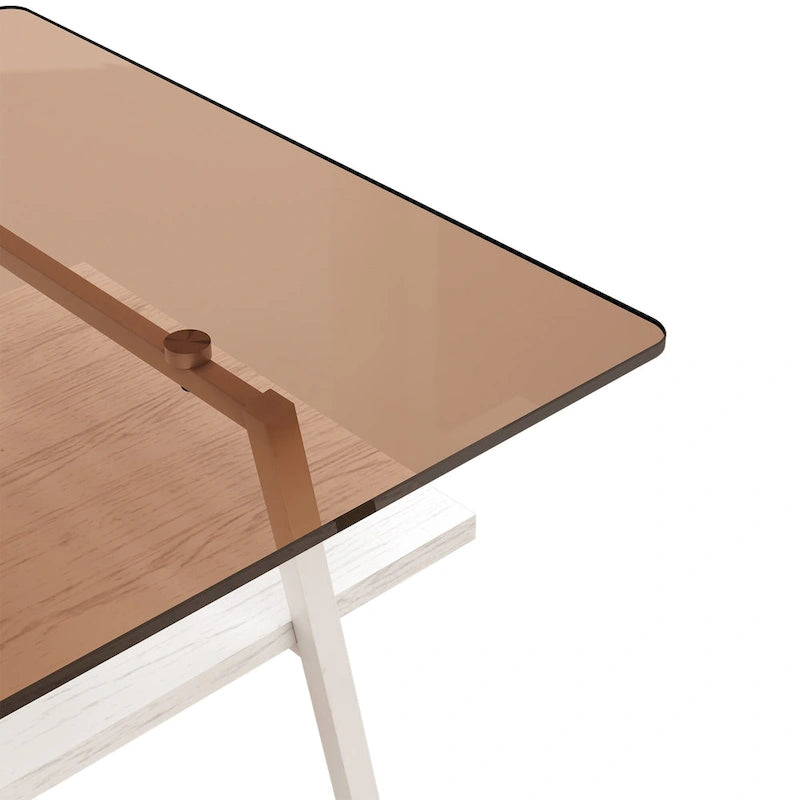 Rectangle Coffee Table,Tempered Glass Tabletop with Metal Legs,Modern Table for Living Room,Glass