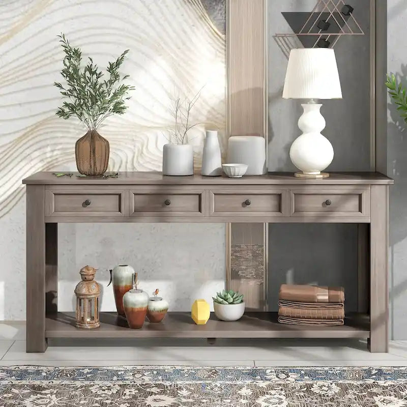 Consolle/Tavolo da divano con cassetti e ripiano inferiore - 160L x 35.5P x 76A