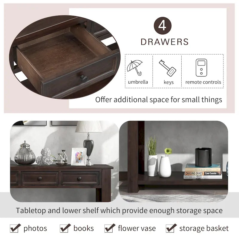 Consolle/Tavolo da divano con cassetti e ripiano inferiore - 160L x 35.5P x 76A