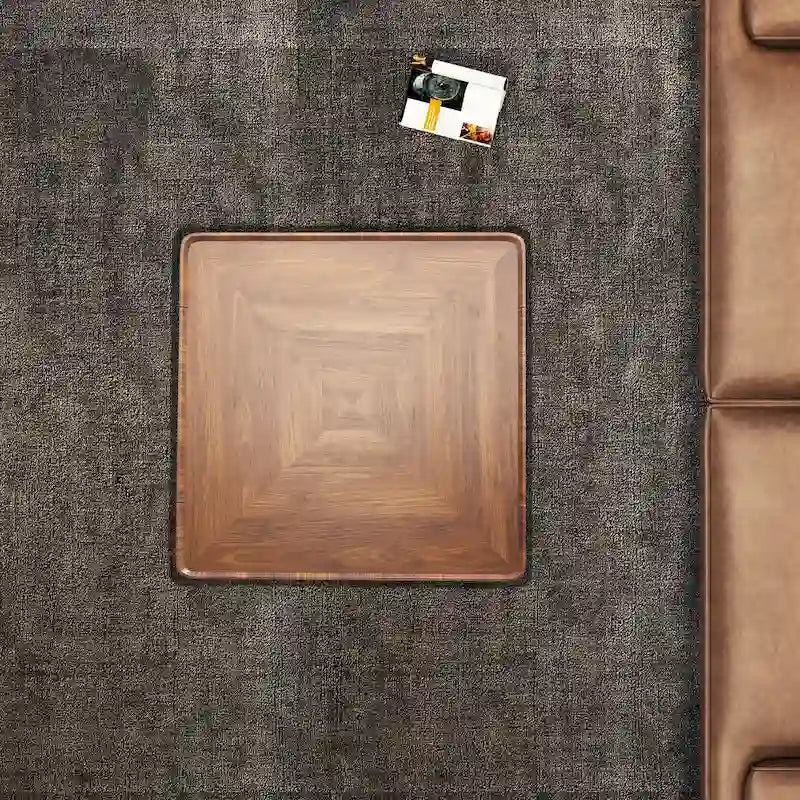 Tavolino da caffè quadrato moderno di metà secolo con finitura in legno e cassetti