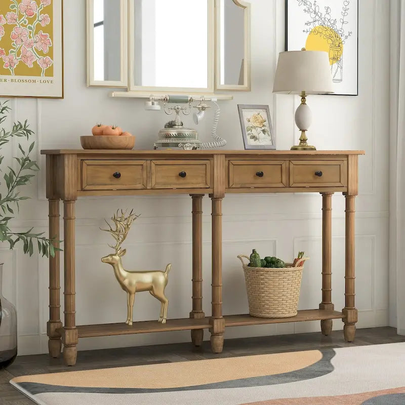 Console Table Sofa Table Easy Assembly with Two Storage Drawers and Bottom Shelf for Living Room, Entryway