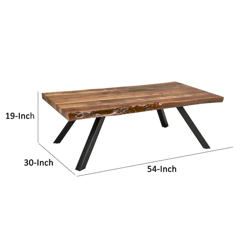 Tavolino da caffè Isla 54 pollici, superficie in legno di acacia, bordo vivo, marrone intenso
