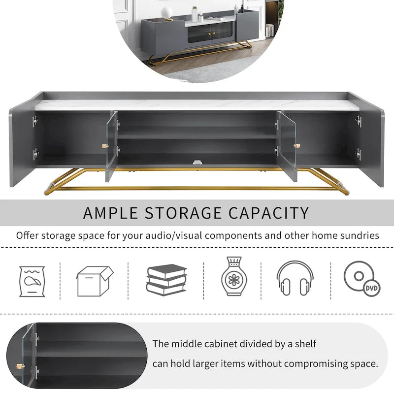 Mobile porta TV con base a telaio dorato