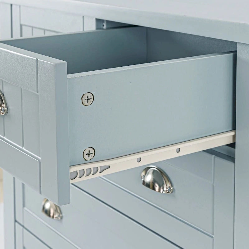 Cassettiera Comò Mobile Bar Mobile Laterale, Credenza, Struttura in Legno Massello, Pannello della porta in Plastica, Maniglia a Conchiglia Retrò