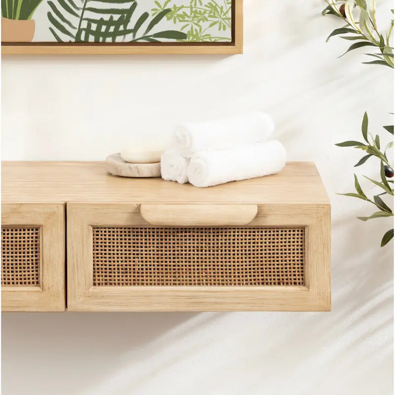 Kate and Laurel Ori Mobile Consolle in Rattan - 28x13x6