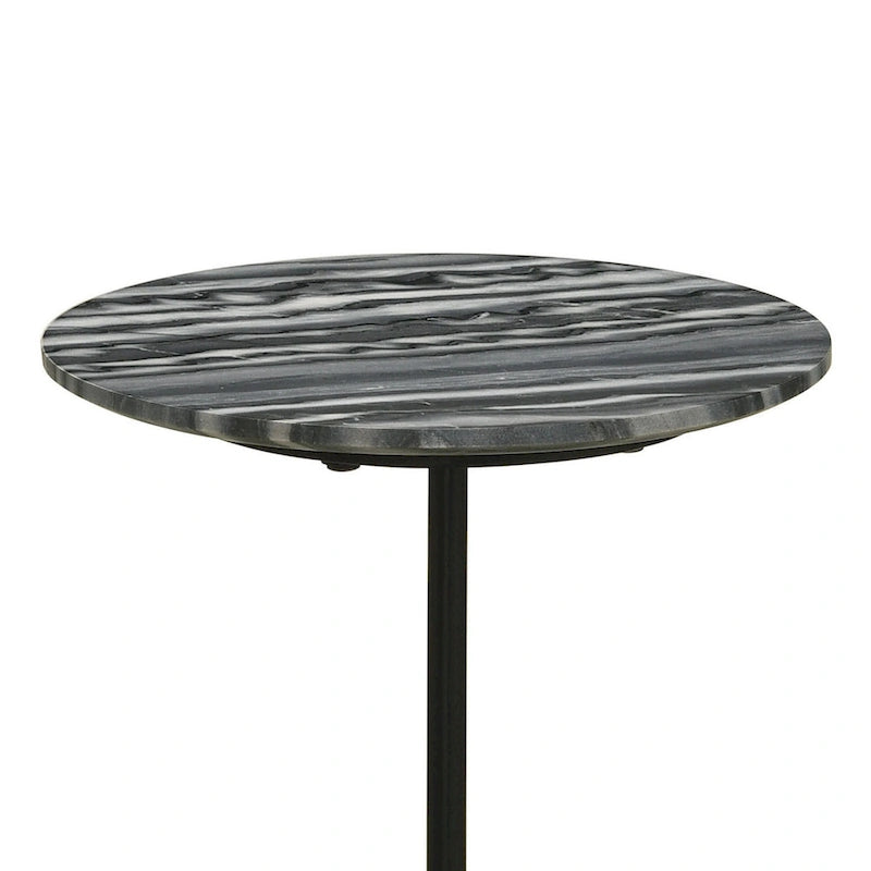 Tavolino d'appoggio, piano rotondo in marmo grigio-bianco, base a piedistallo 14x14x24