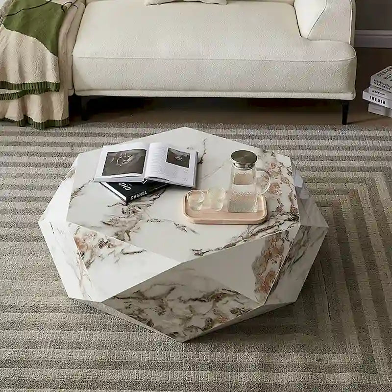Modern White Faux Marble Coffee Table - 43.3