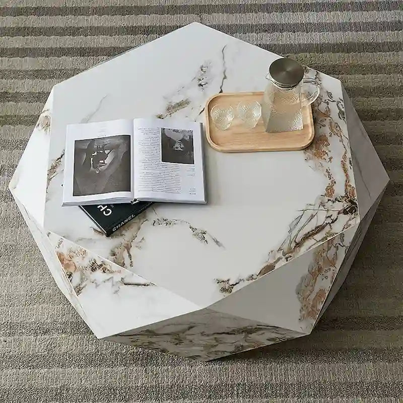Modern White Faux Marble Coffee Table - 43.3
