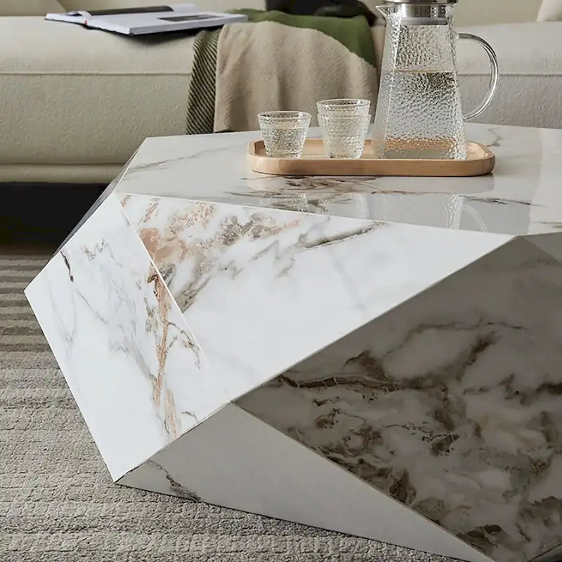Modern White Faux Marble Coffee Table - 43.3