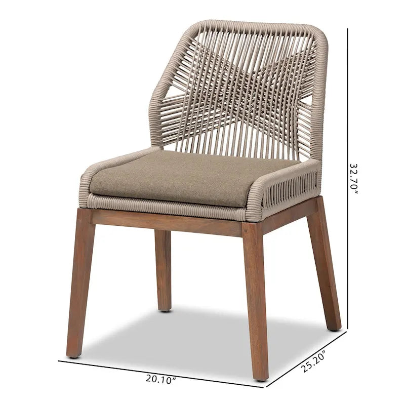 Modern Transitional-Style Rope-Woven Mahogany Dining Chair ââ‚?Gray
