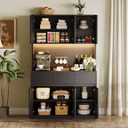 71 inch Kitchen Pantry Cabinet, Hutch Storage with Led Lights and Power Outlets, Buffet Cabinet with Microwave Stand, Adjustable Shelves