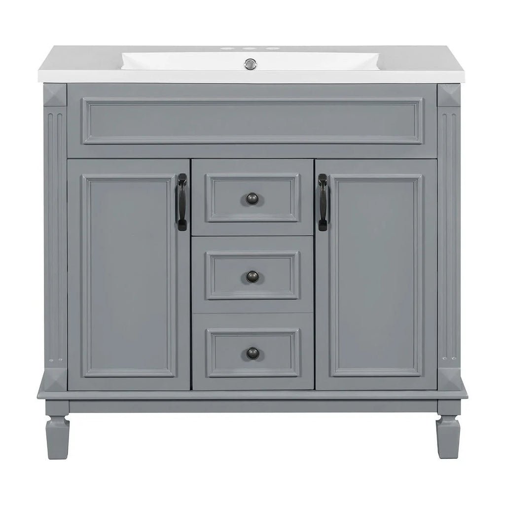 36'' Modern Bathroom Vanity with Top Sink and Mirror Cabinet,2 Doors and 2 Drawers