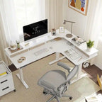 L-Shaped Electric Standing Desk with 3 Drawers & Lockable Casters, 63
