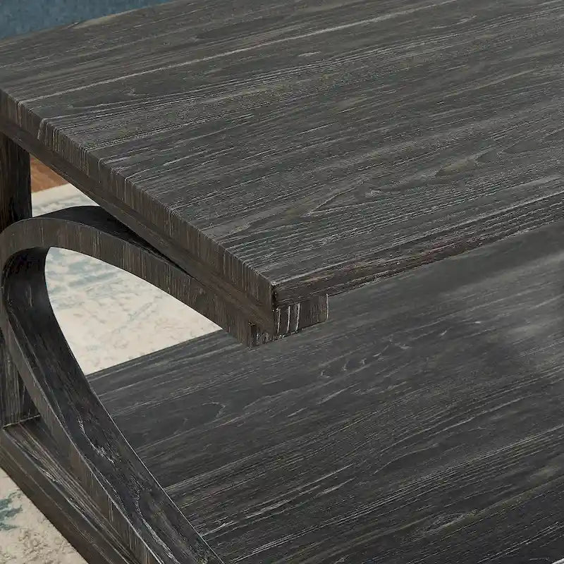 Tavolino da caffè unico in legno massello con ripiano portaoggetti