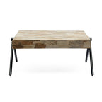 Tavolino da Salotto in Legno di Mango, Design Industriale Moderno, Con Piano in Legno e Gambe in Metallo