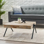 Tavolino da Salotto in Legno di Mango, Design Industriale Moderno, Con Piano in Legno e Gambe in Metallo