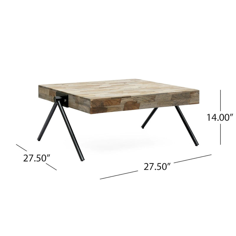 Tavolino da Salotto in Legno di Mango, Design Industriale Moderno, Con Piano in Legno e Gambe in Metallo