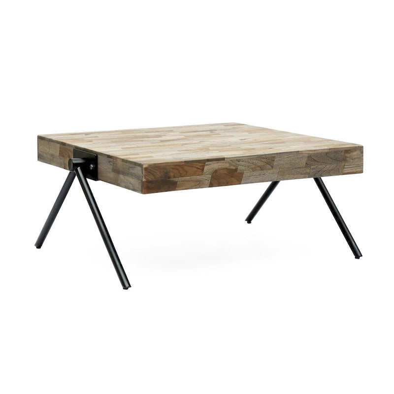 Tavolino da Salotto in Legno di Mango, Design Industriale Moderno, Con Piano in Legno e Gambe in Metallo