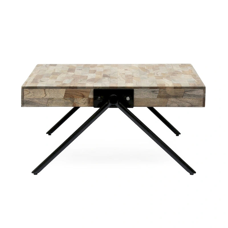Tavolino da Salotto in Legno di Mango, Design Industriale Moderno, Con Piano in Legno e Gambe in Metallo