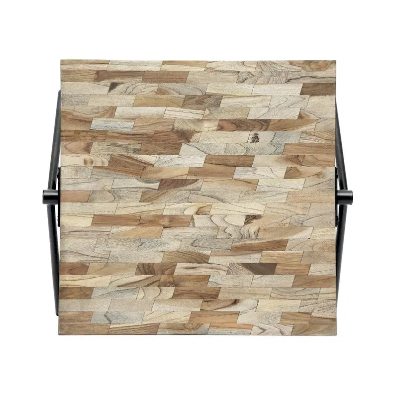 Tavolino da Salotto in Legno di Mango, Design Industriale Moderno, Con Piano in Legno e Gambe in Metallo