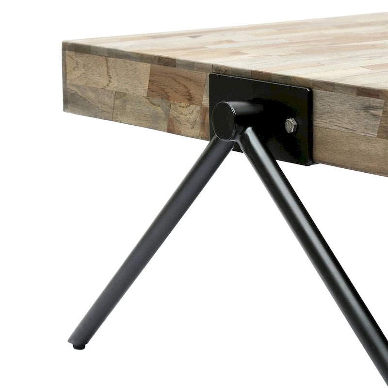 Tavolino da Salotto in Legno di Mango, Design Industriale Moderno, Con Piano in Legno e Gambe in Metallo